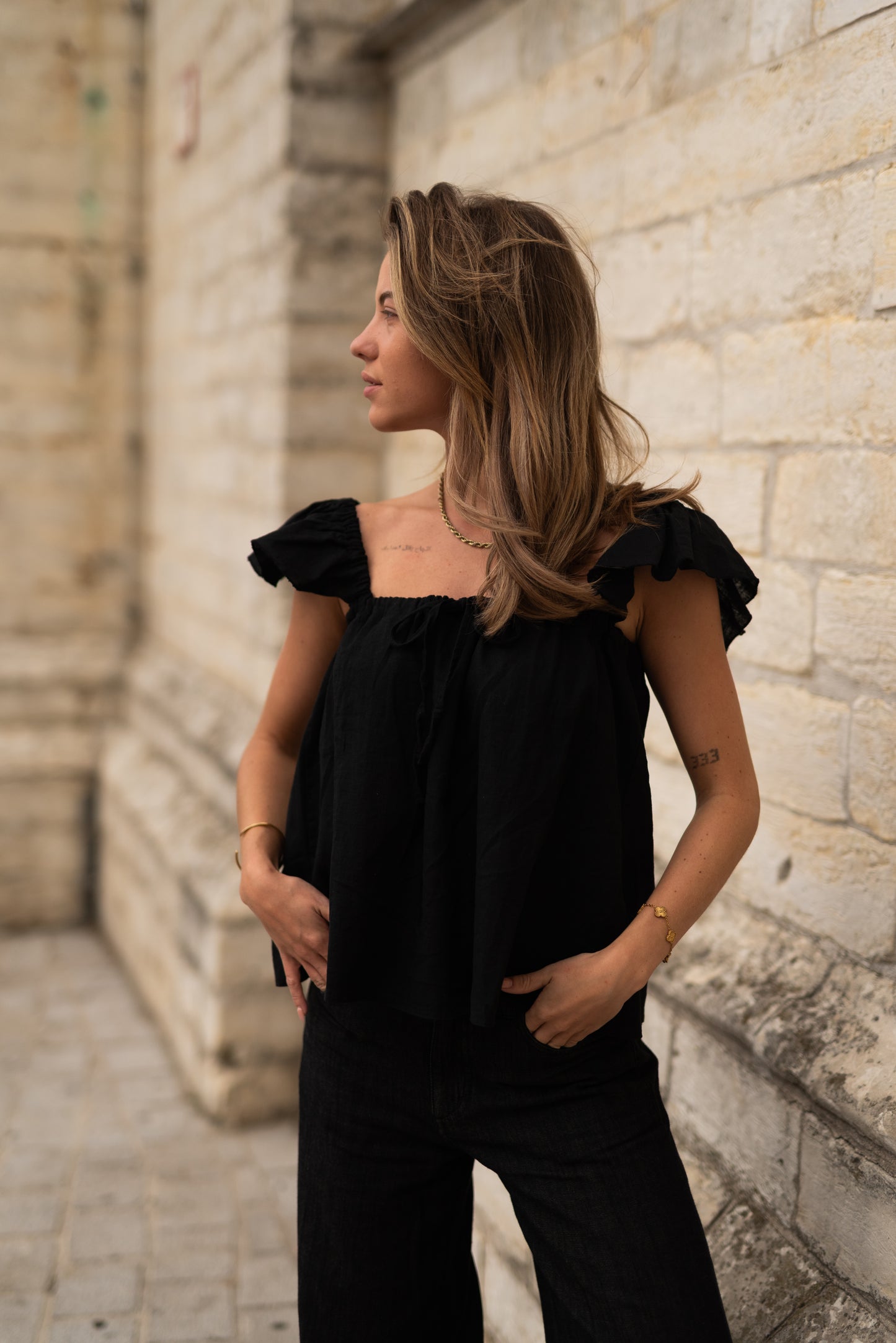 Linen off shoulder top