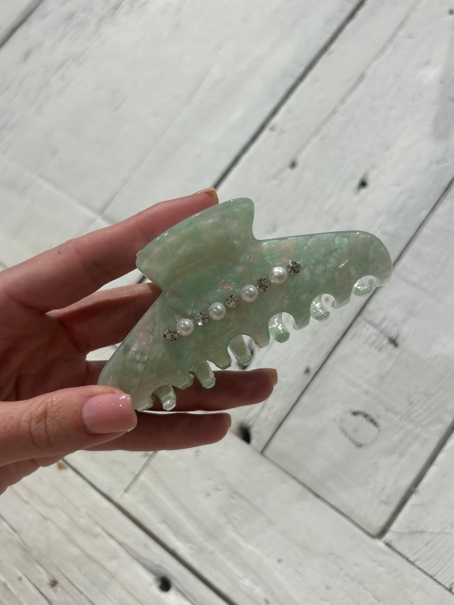 Hairclip met parels mintgroen medium