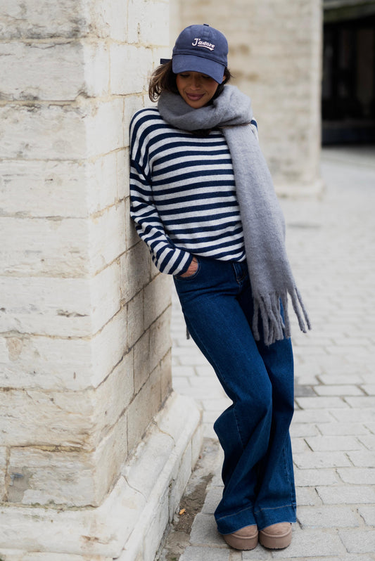 Off shoulder pull grey/navy