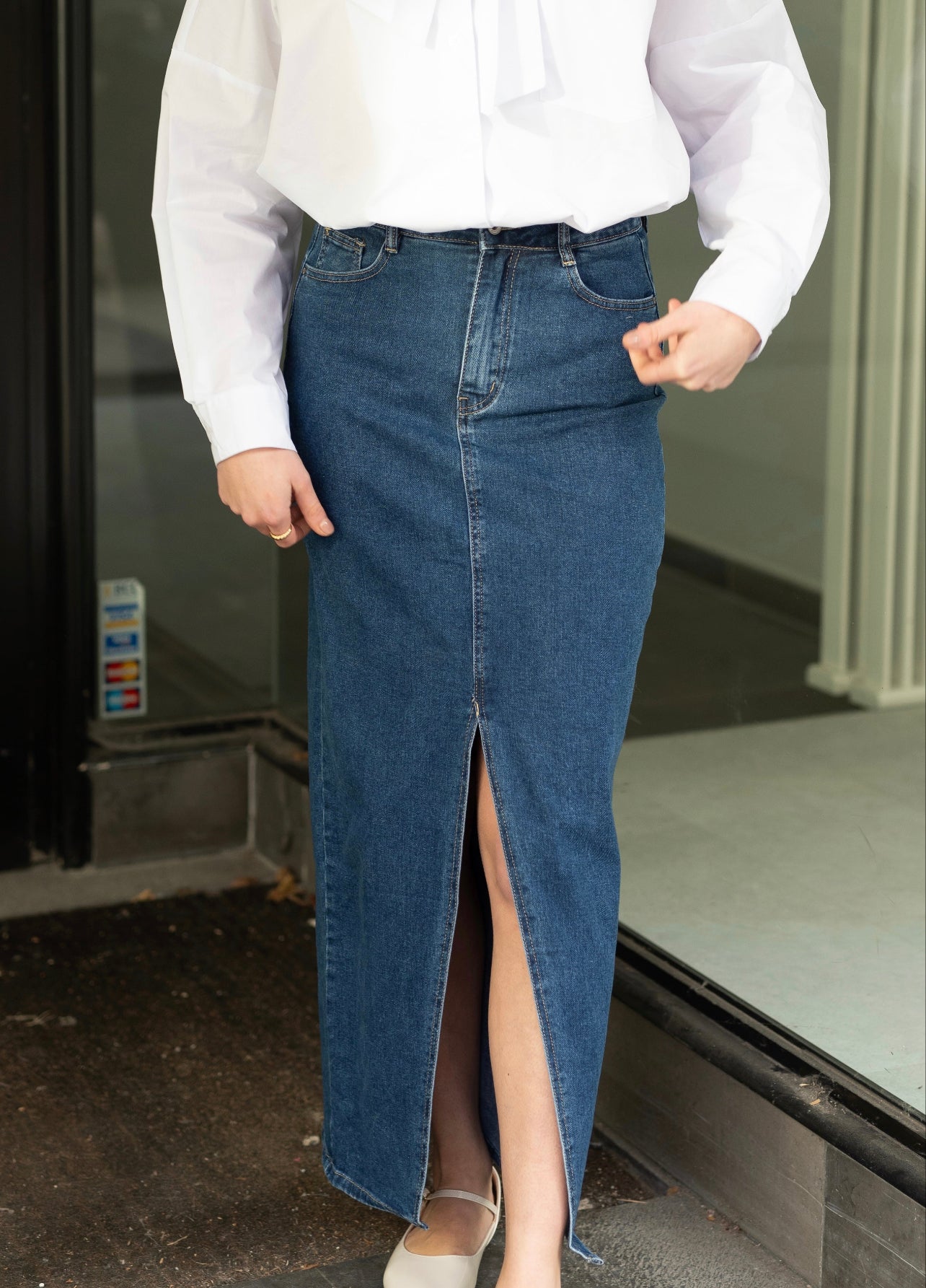 Long denim skirt