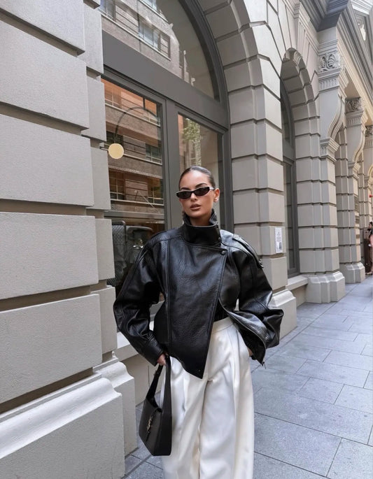 Leather jacket zwart