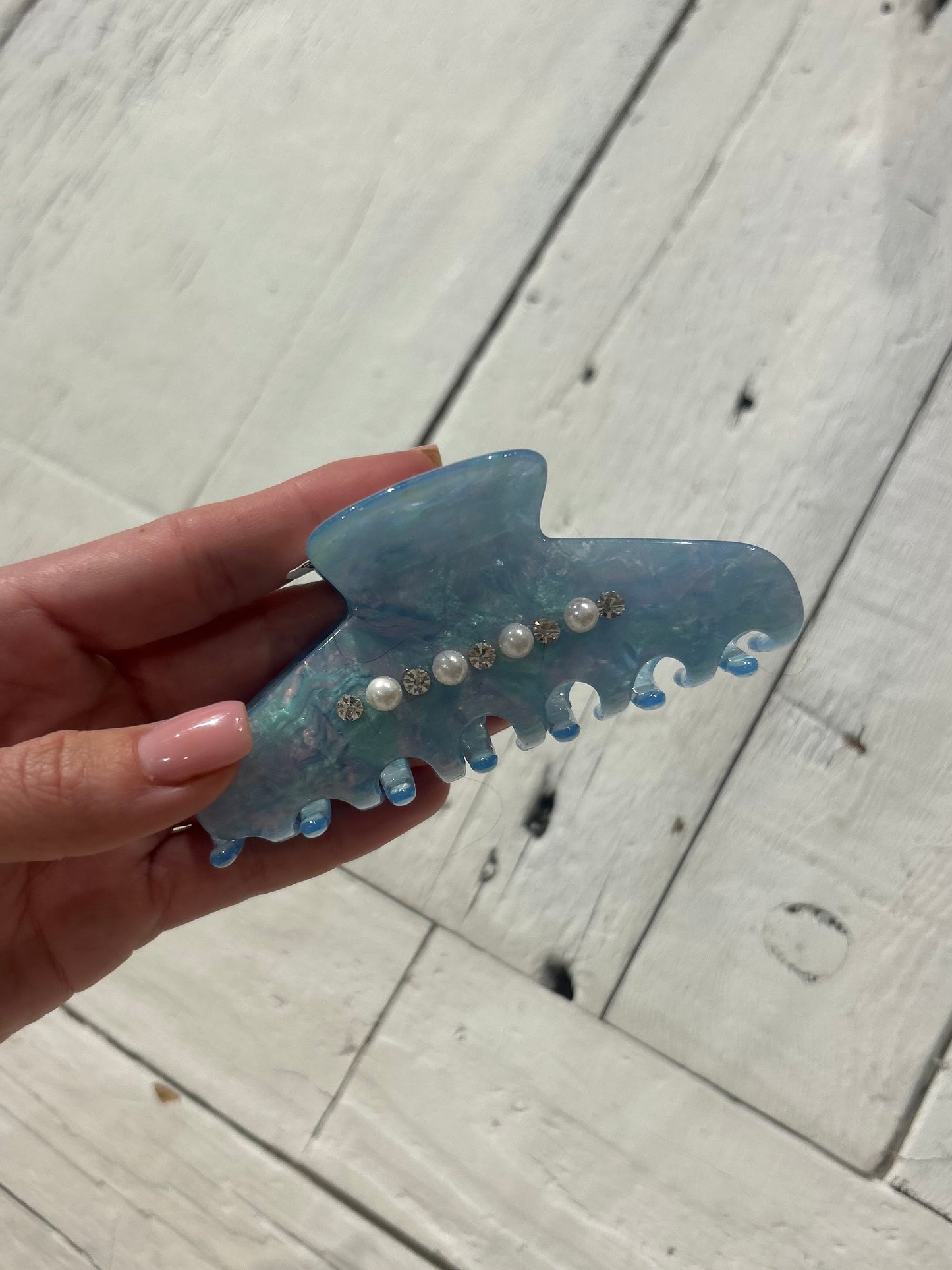 Hairclip met parels blauw medium