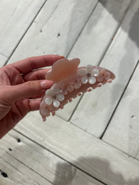 Hairclip met bloemen baby roos medium