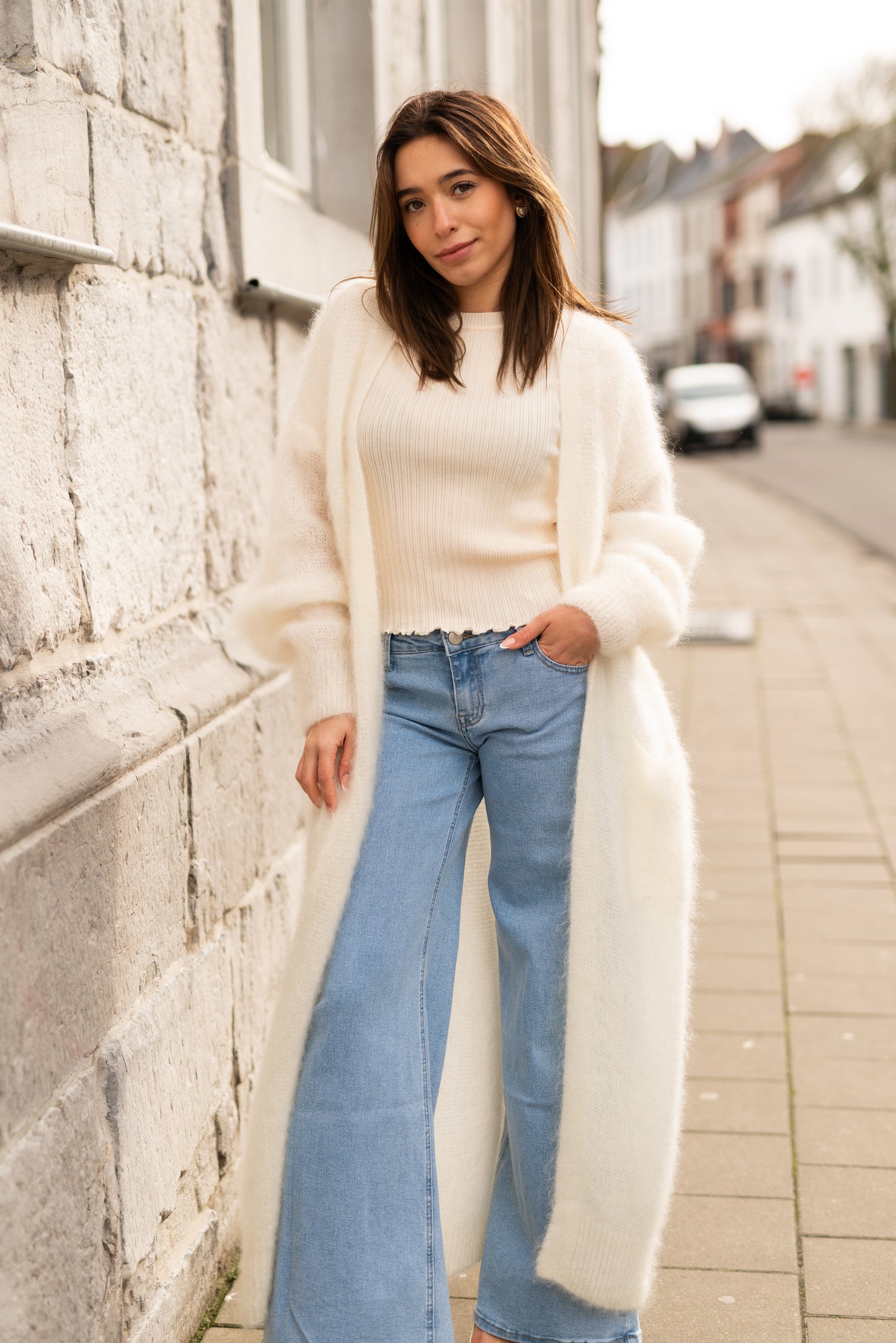 Lange witte mohair golf