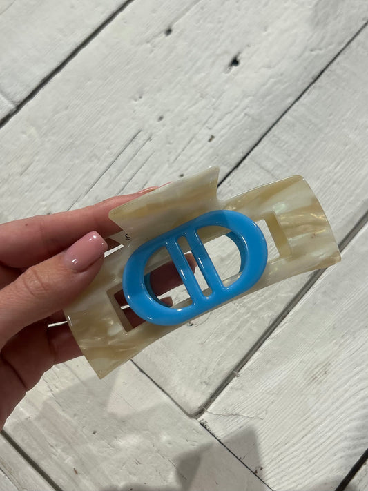 Beige hairclip blauw detail large