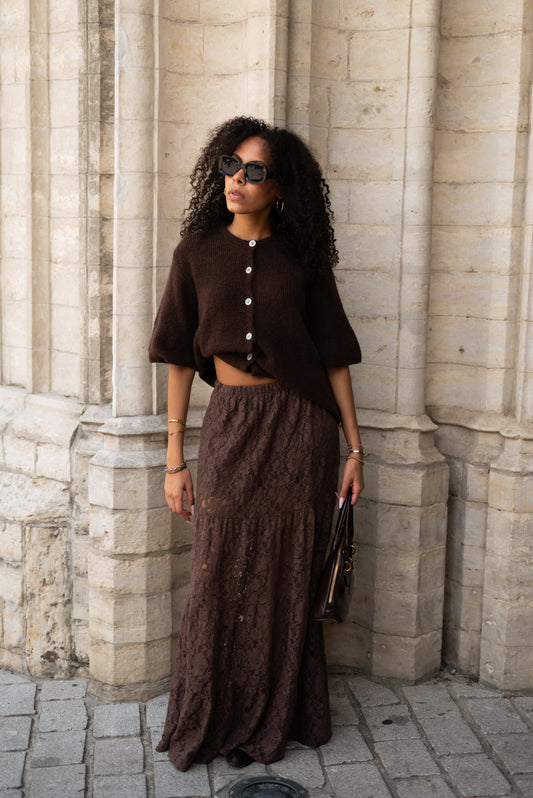 Lace skirt bruin