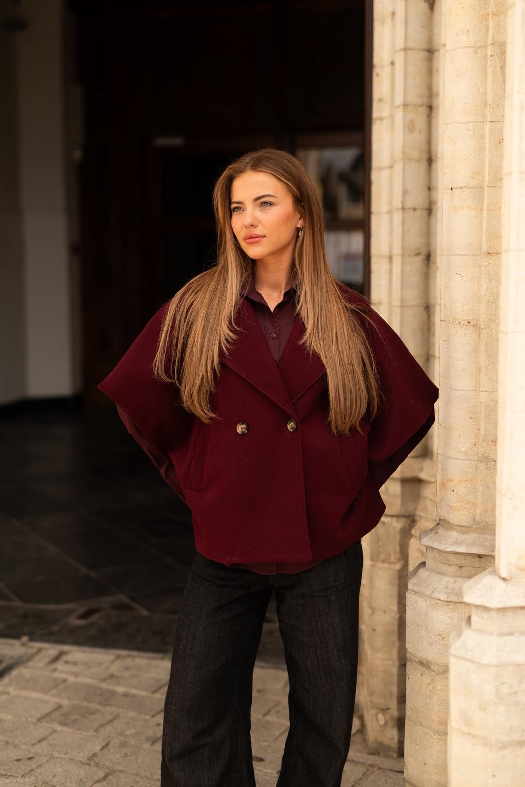 Gekleede jas bordeaux