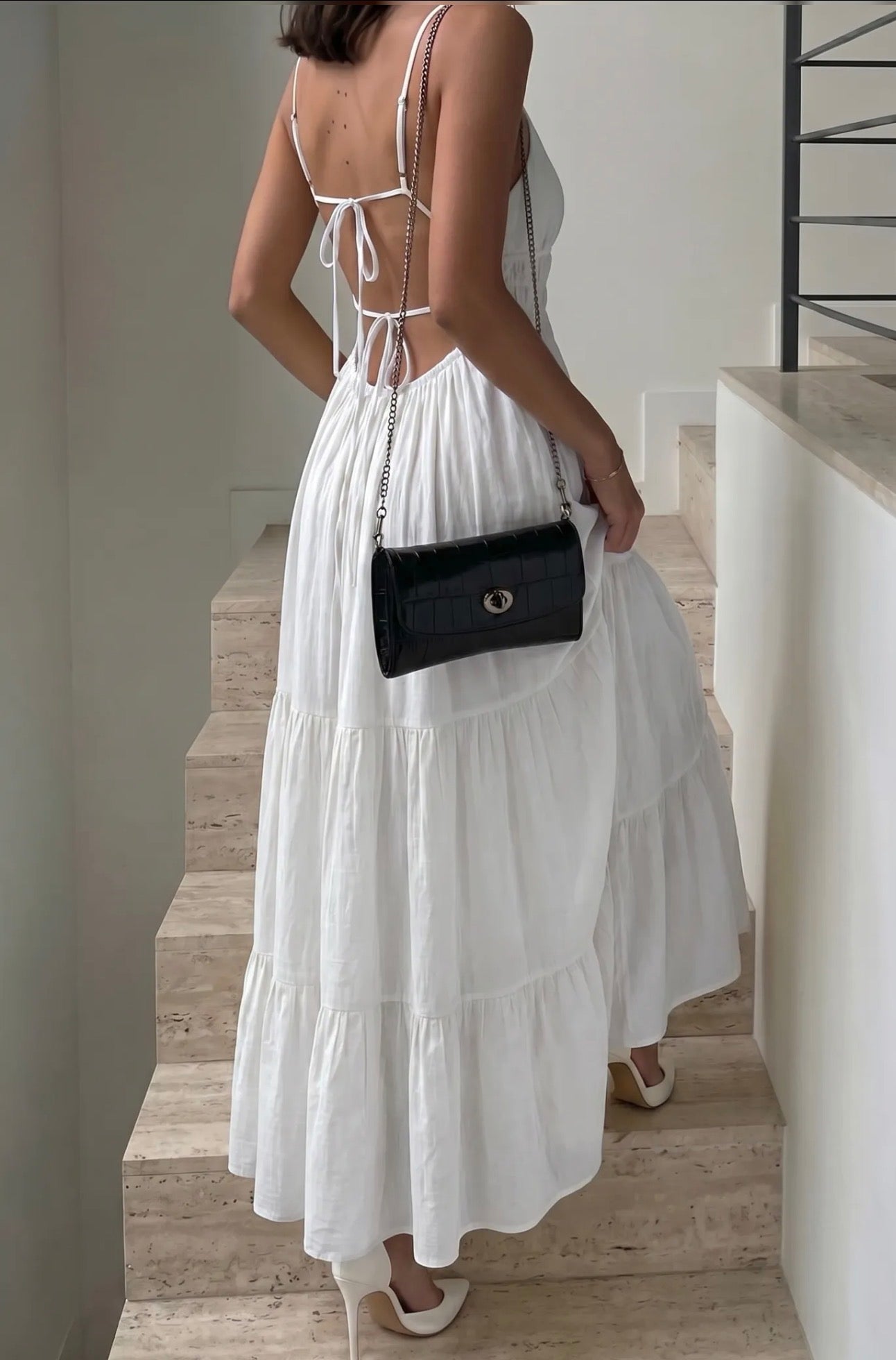 White dress open back