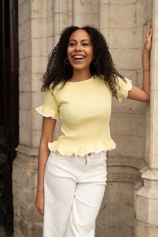 Ruffle top geel
