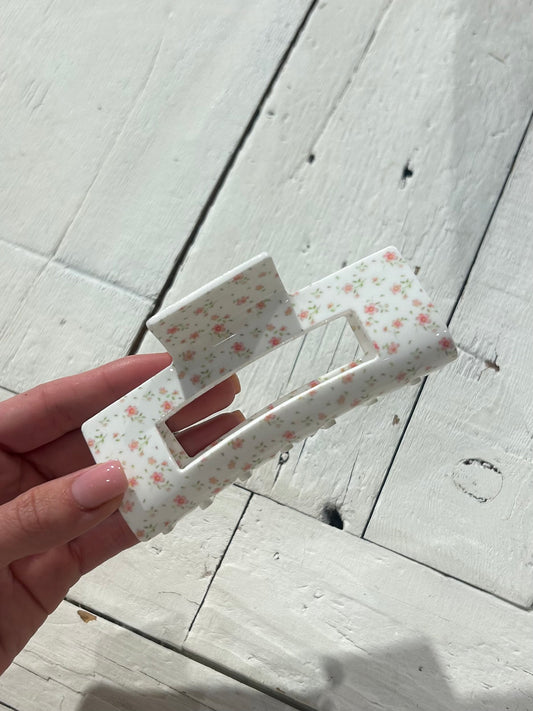Witte haarclip met bloemen large
