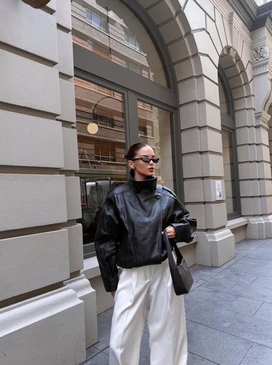 Leather jacket zwart