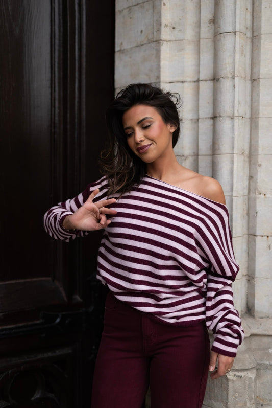Off shoulder pull Bordeaux/roos