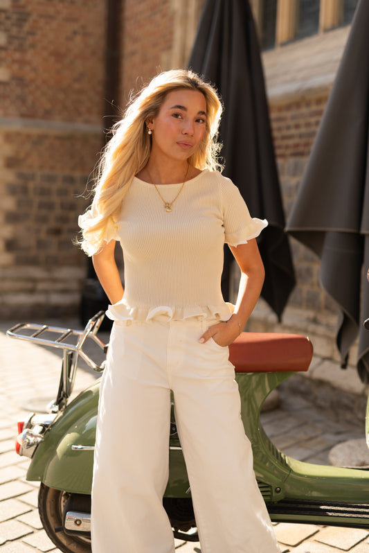 Ruffle top beige