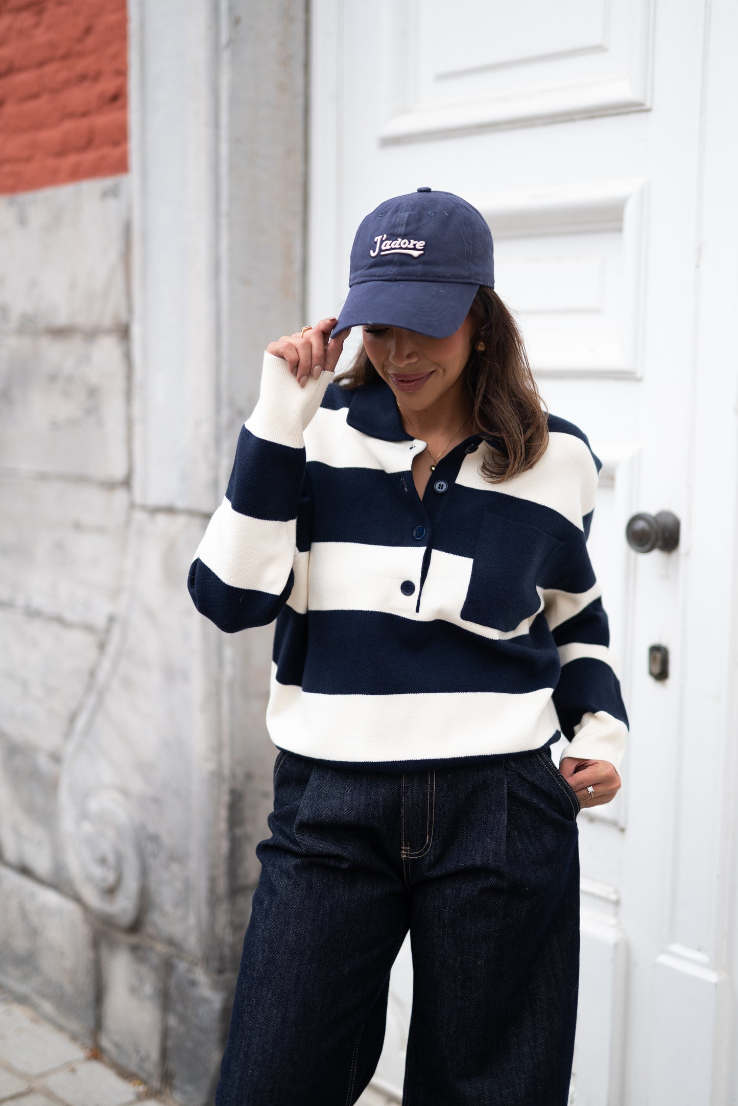 Navy striped polo