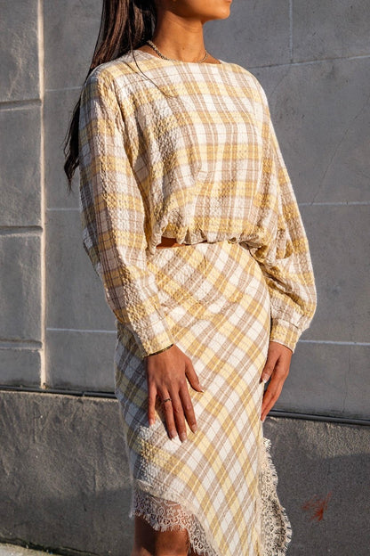 Geruite blouse geel