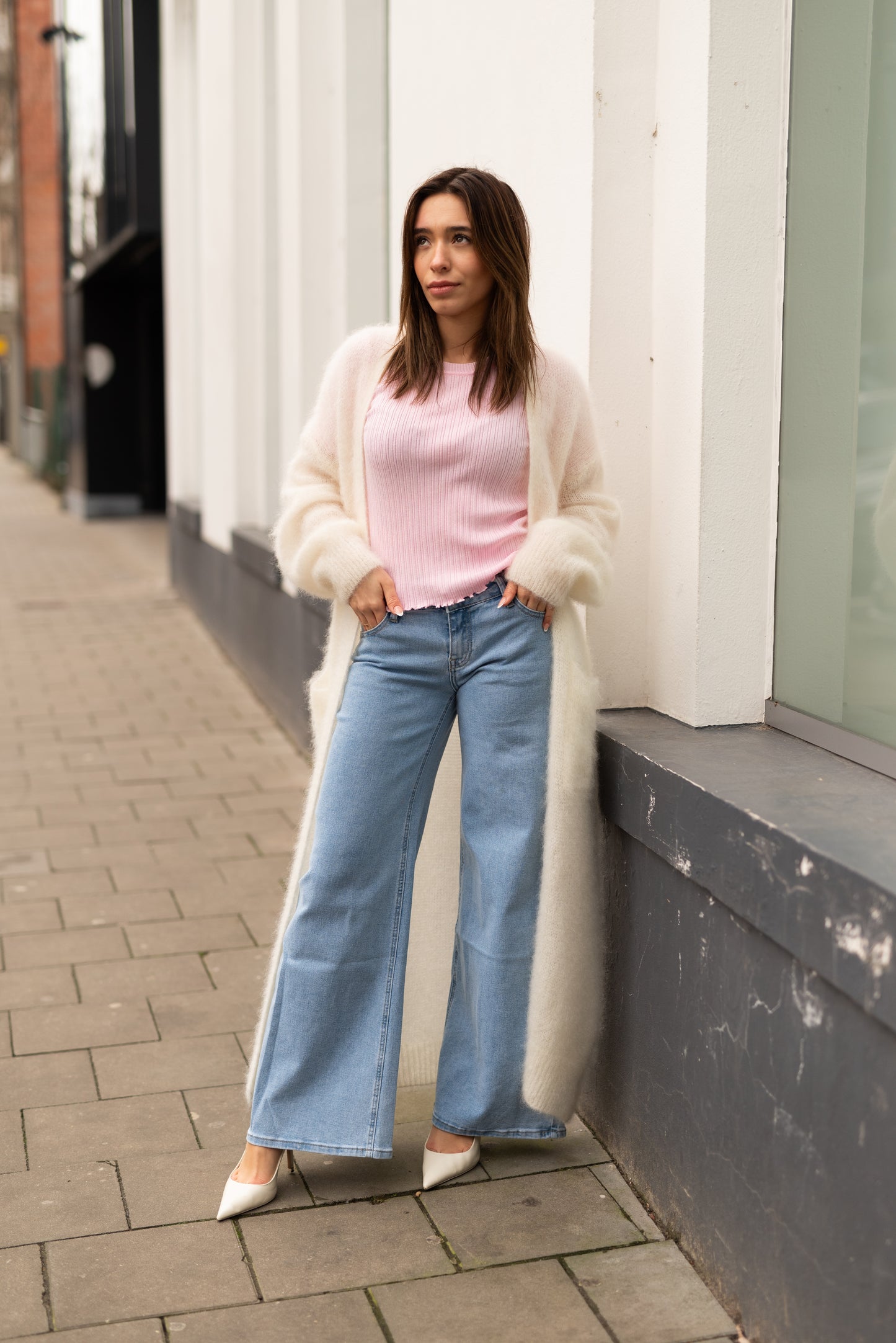 Lange witte mohair golf