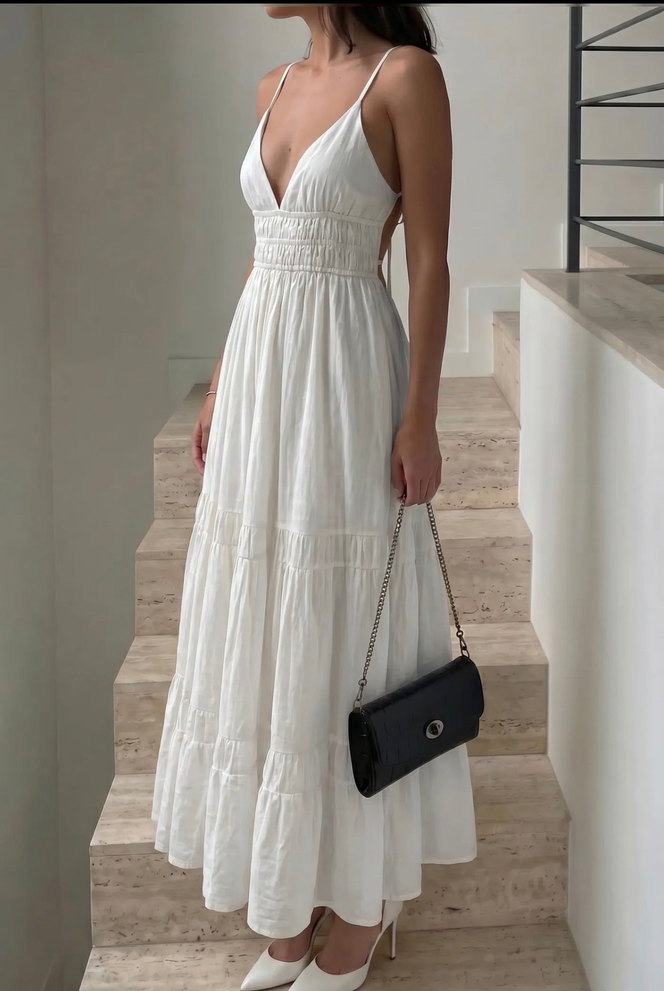 White dress open back